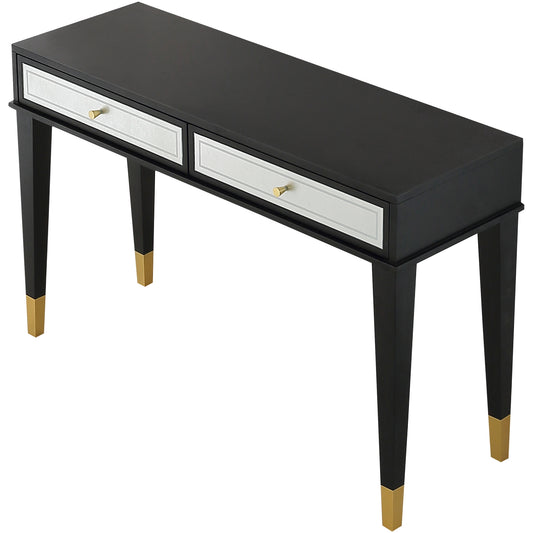 47" Black Silver and Gold Wood Console Table And Drawers-1