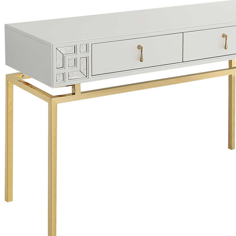 47" White and Gold Mirrored Wood Console Table With Two Drawers-7