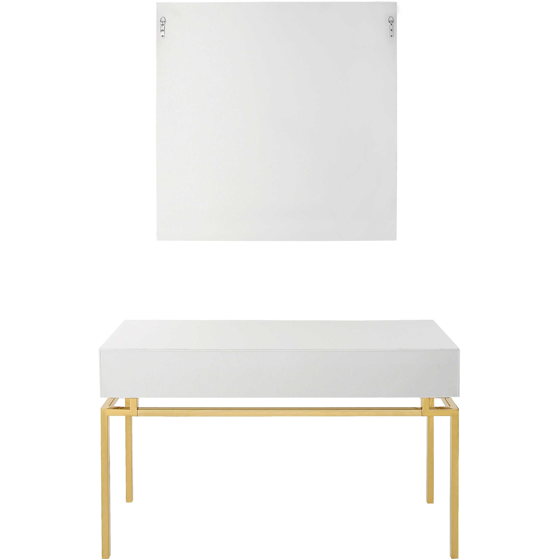 47" White and Gold Mirrored Wood Console Table With Two Drawers-6