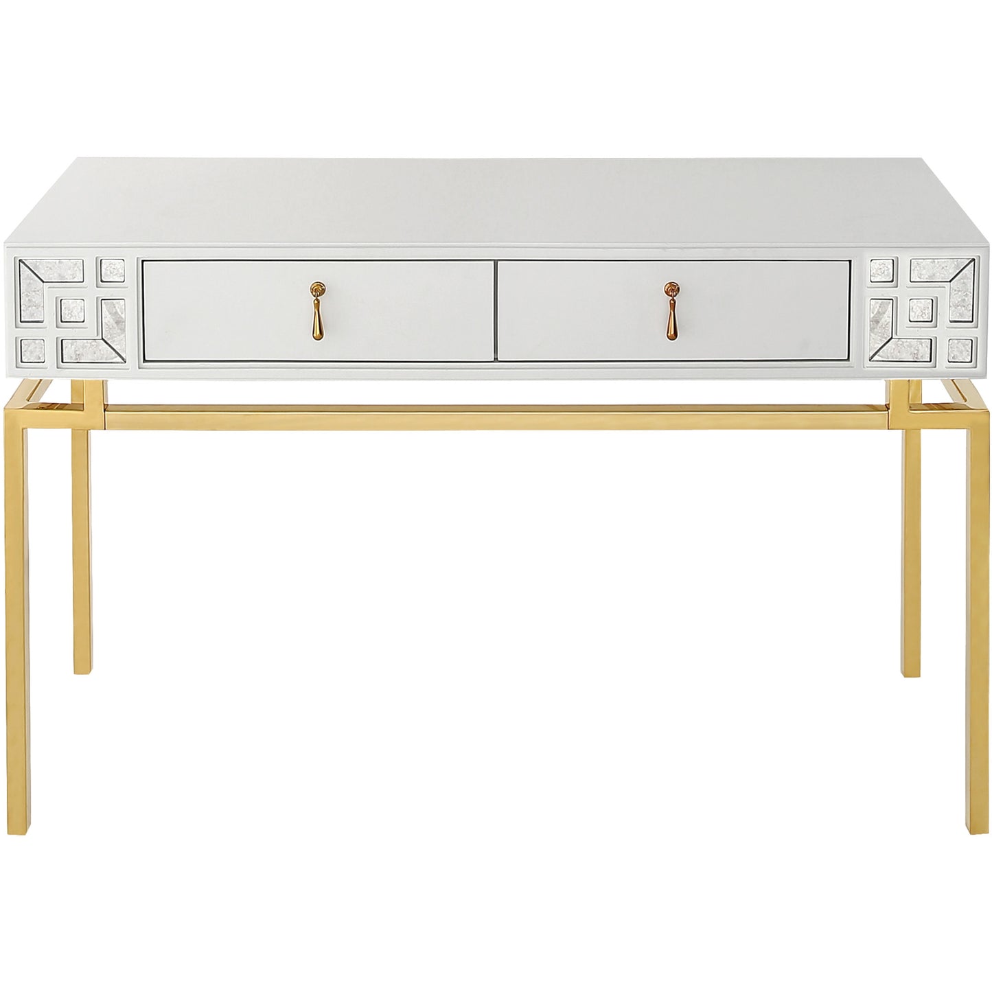 47" White and Gold Mirrored Wood Console Table With Two Drawers-5