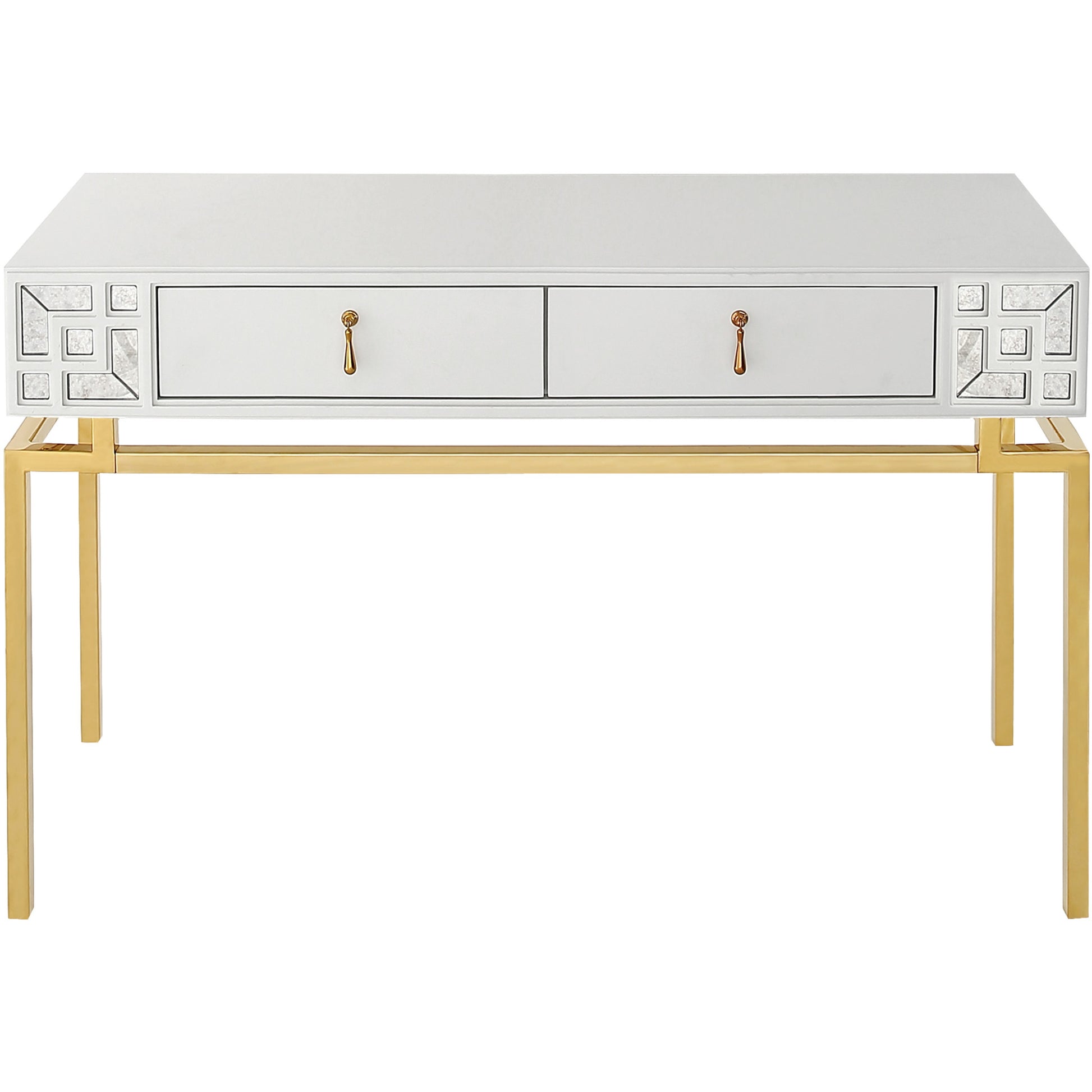 47" White and Gold Mirrored Wood Console Table With Two Drawers-5