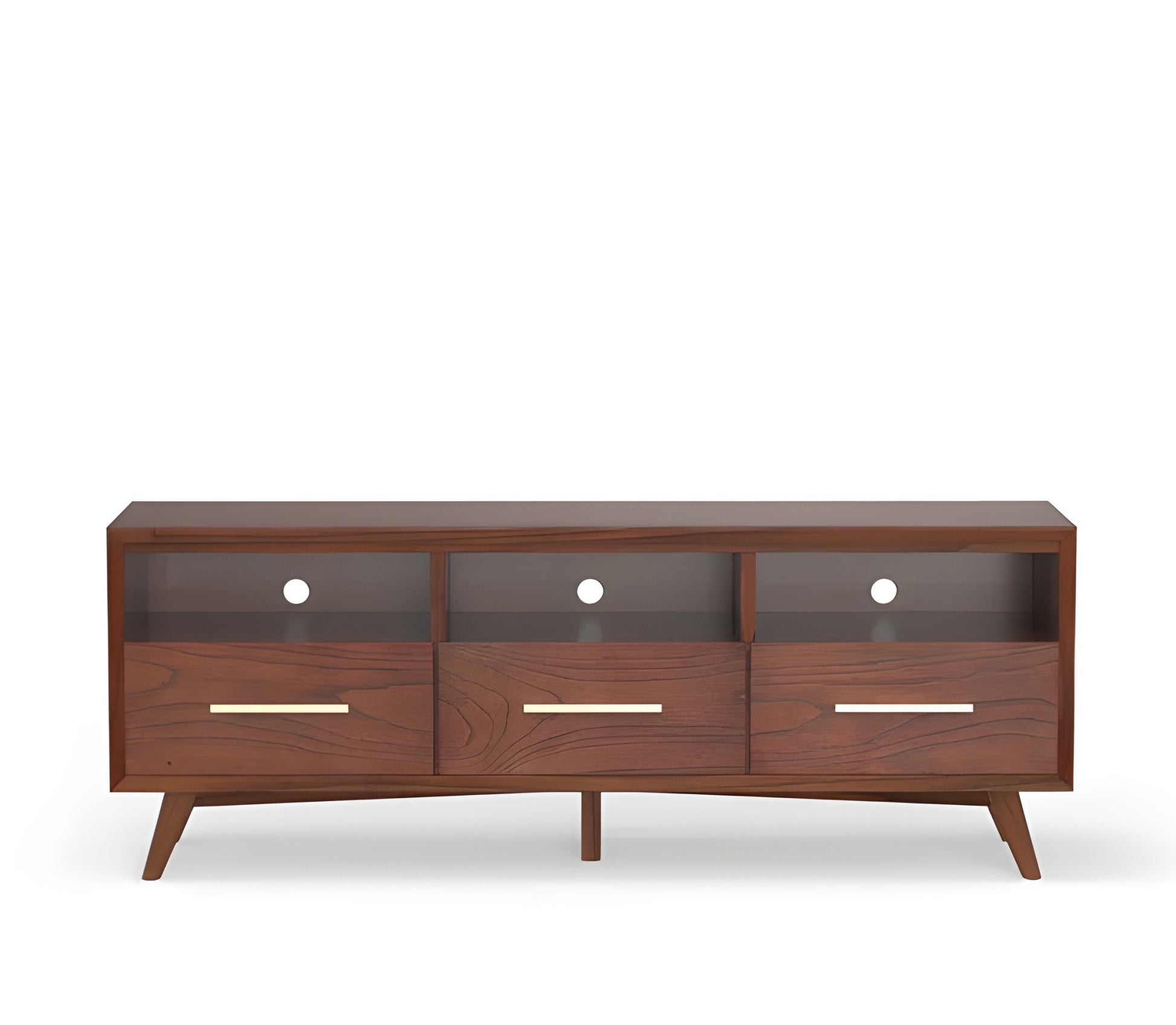 64" Brown Mahogany Solid Wood Open Shelving TV Stand-0