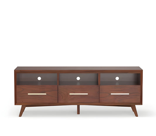 64" Brown Mahogany Solid Wood Open Shelving TV Stand-0