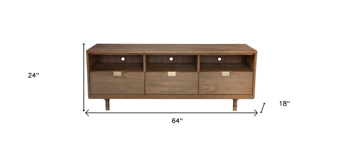 64" Sand Solid Wood Open shelving TV Stand-8