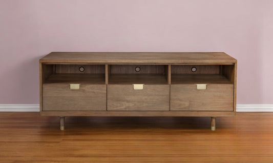 64" Sand Solid Wood Open shelving TV Stand-1
