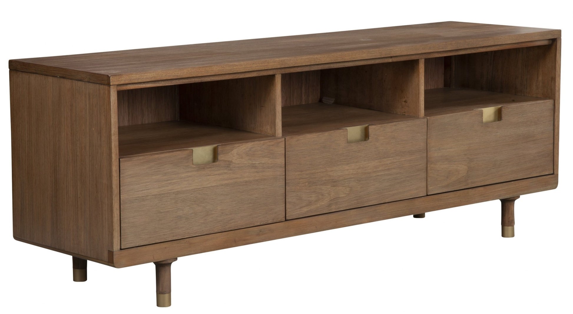 64" Sand Solid Wood Open shelving TV Stand-2
