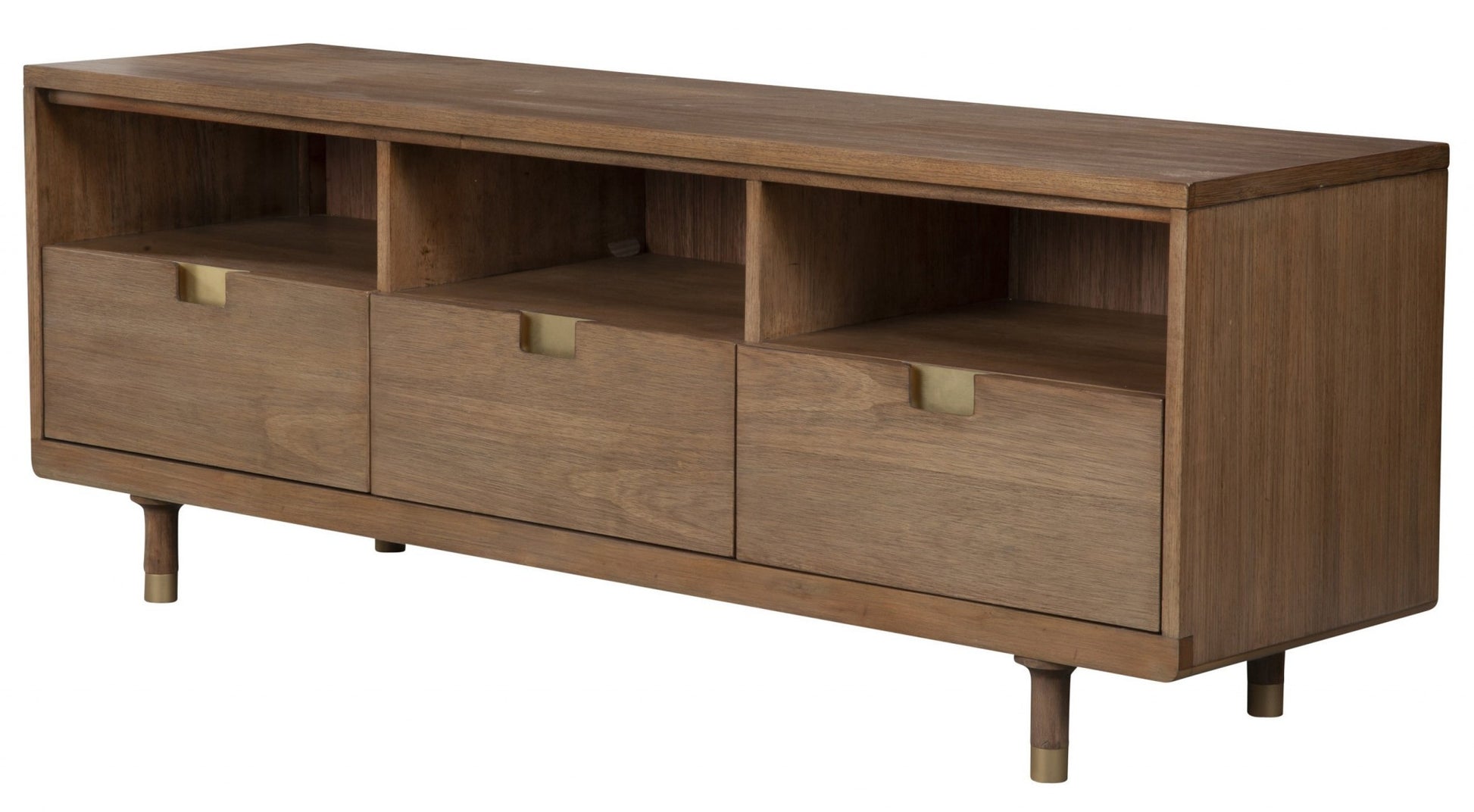 64" Sand Solid Wood Open shelving TV Stand-4