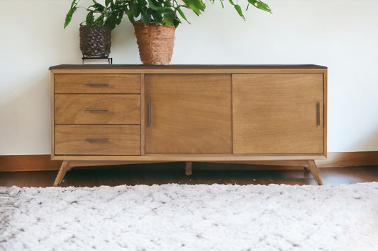 64" Brown TV Stand with Drawers and Sliding Door-1