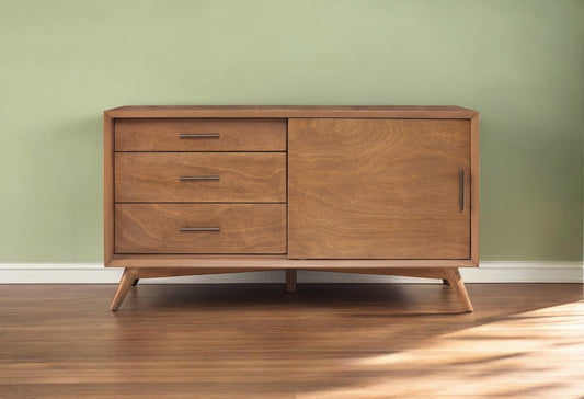 50" Mahogany Solid Wood Enclosed and Open Storage TV Stand-0