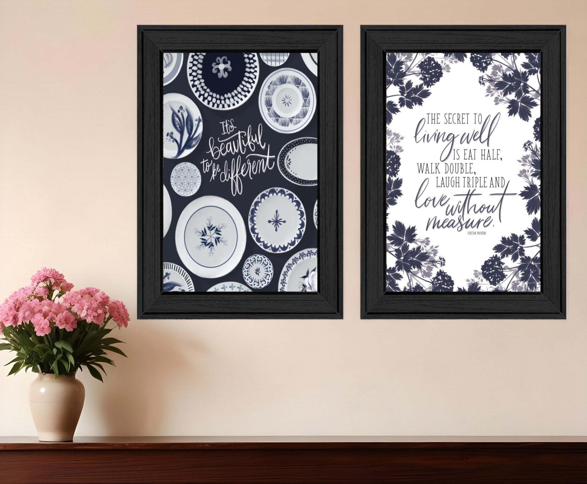 Set Of Two The Secret Beauty Black Framed Print Wall Art-0