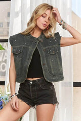 ADORA Sleeveless Button Down Denim Jacket