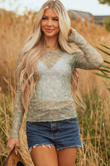 Amber Vintage Floral Mesh Long Sleeve Top
