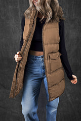 Solid Zip-Up Pocketed Puffer Vest