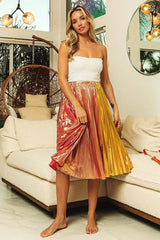 BiBi Metallic Color Block Pleats Midi Skirt