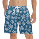 夏威夷风蓝灰色大麻叶印花泳裤
