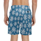 夏威夷风蓝灰色大麻叶印花泳裤