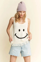 Jade By Jane Full Size Smiley Fringe Hem Tank Plus Size