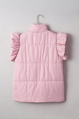 Solid Flutter Sleeve Snap Button Puffer Vest