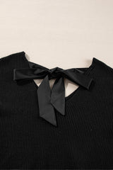 Bow Back Lantern Sleeve V-Neck Sweater