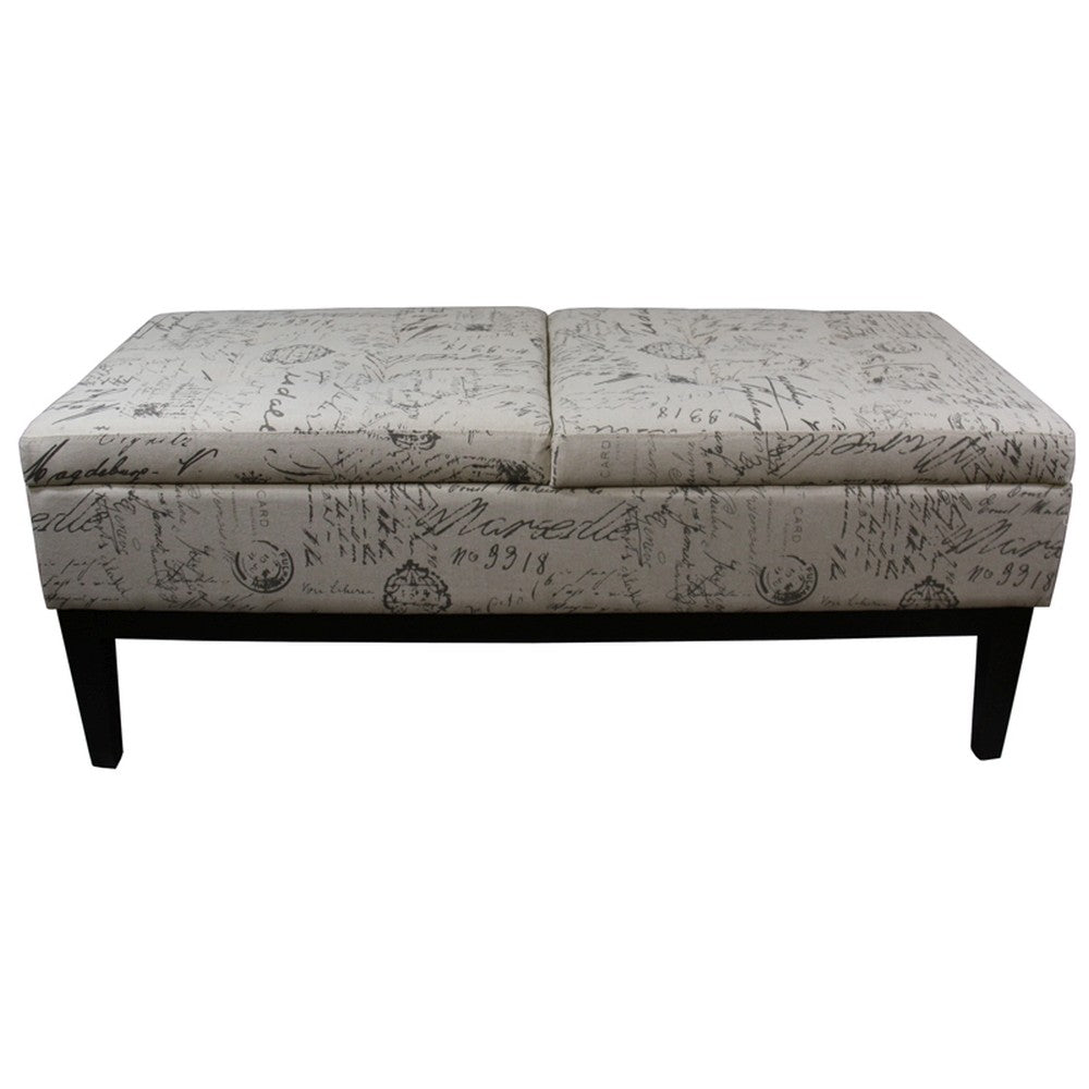 Black and White Vintage Postcard Print Dual Lift Storage Bench-0