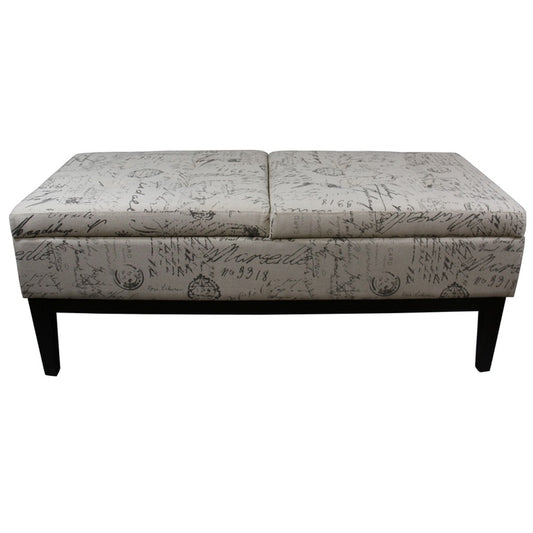 Black and White Vintage Postcard Print Dual Lift Storage Bench-0