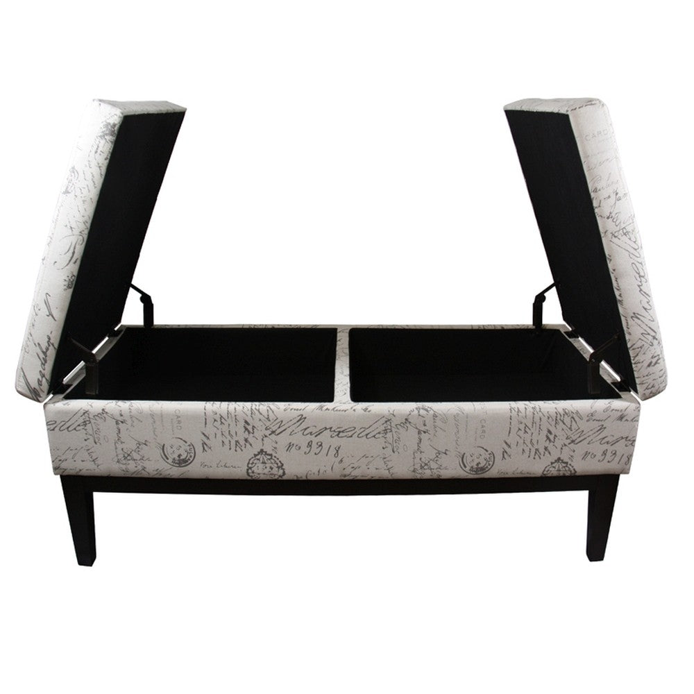 Black and White Vintage Postcard Print Dual Lift Storage Bench-2