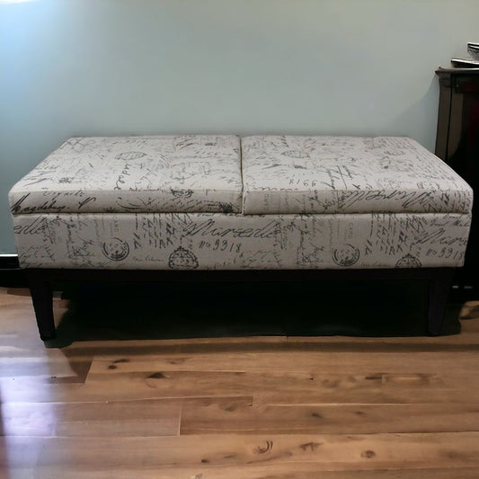 Black and White Vintage Postcard Print Dual Lift Storage Bench-1