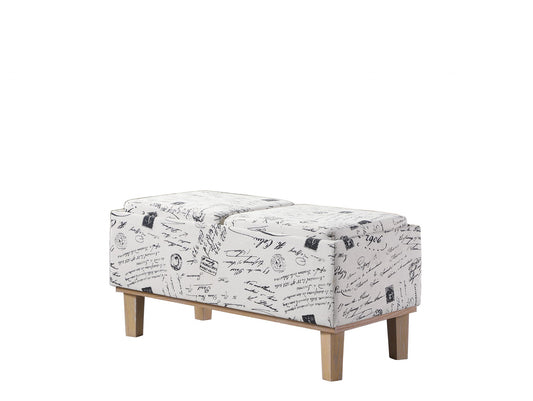 17" Black and White and Natural Upholstered Polyester Bench with Flip top-0