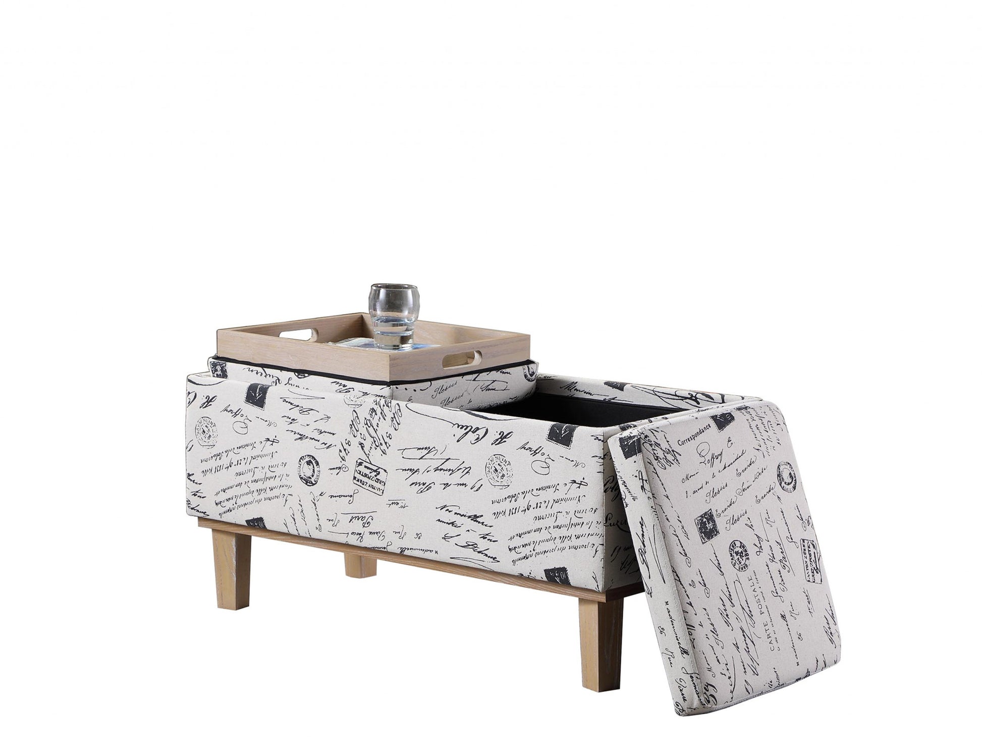 17" Black and White and Natural Upholstered Polyester Bench with Flip top-3