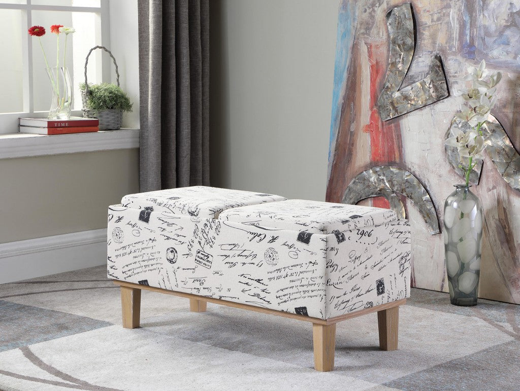 17" Black and White and Natural Upholstered Polyester Bench with Flip top-6