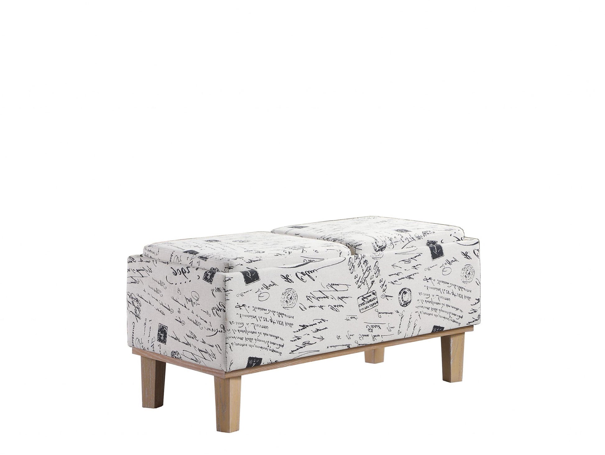 17" Black and White and Natural Upholstered Polyester Bench with Flip top-2