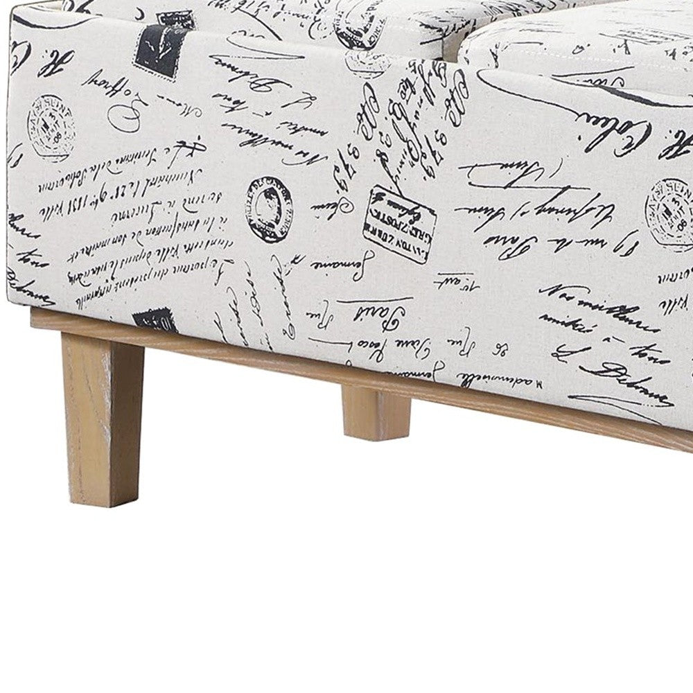 17" Black and White and Natural Upholstered Polyester Bench with Flip top-4