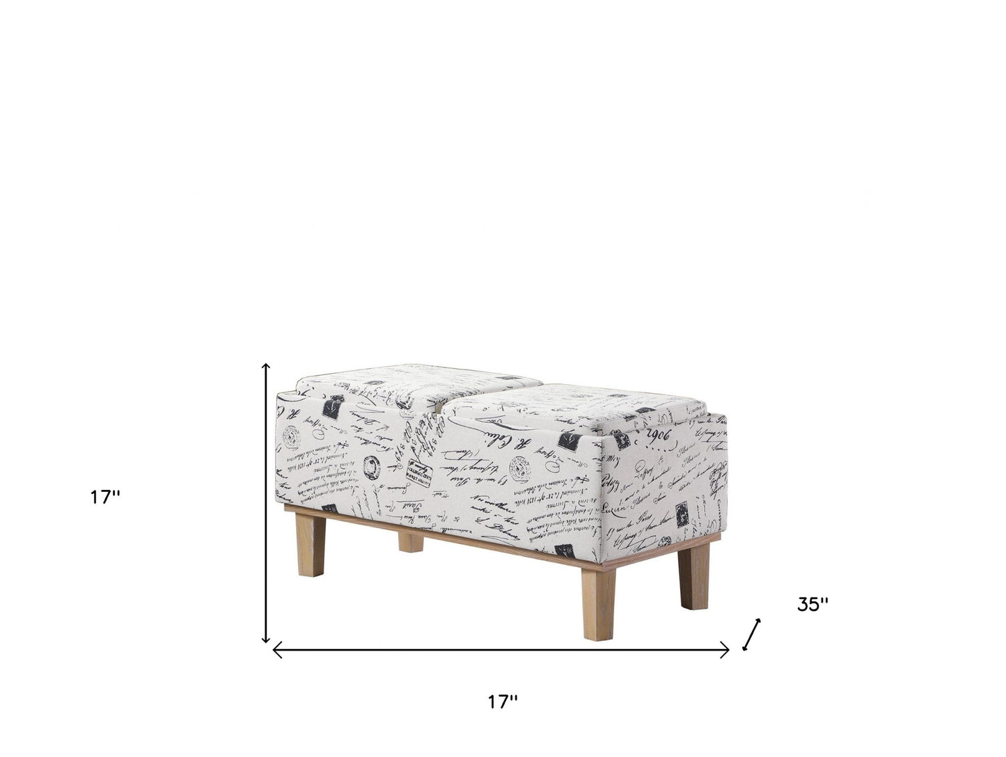 17" Black and White and Natural Upholstered Polyester Bench with Flip top-7
