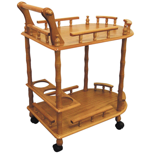 24" Oak Wood Rolling Bar Cart With Wine Storage-1