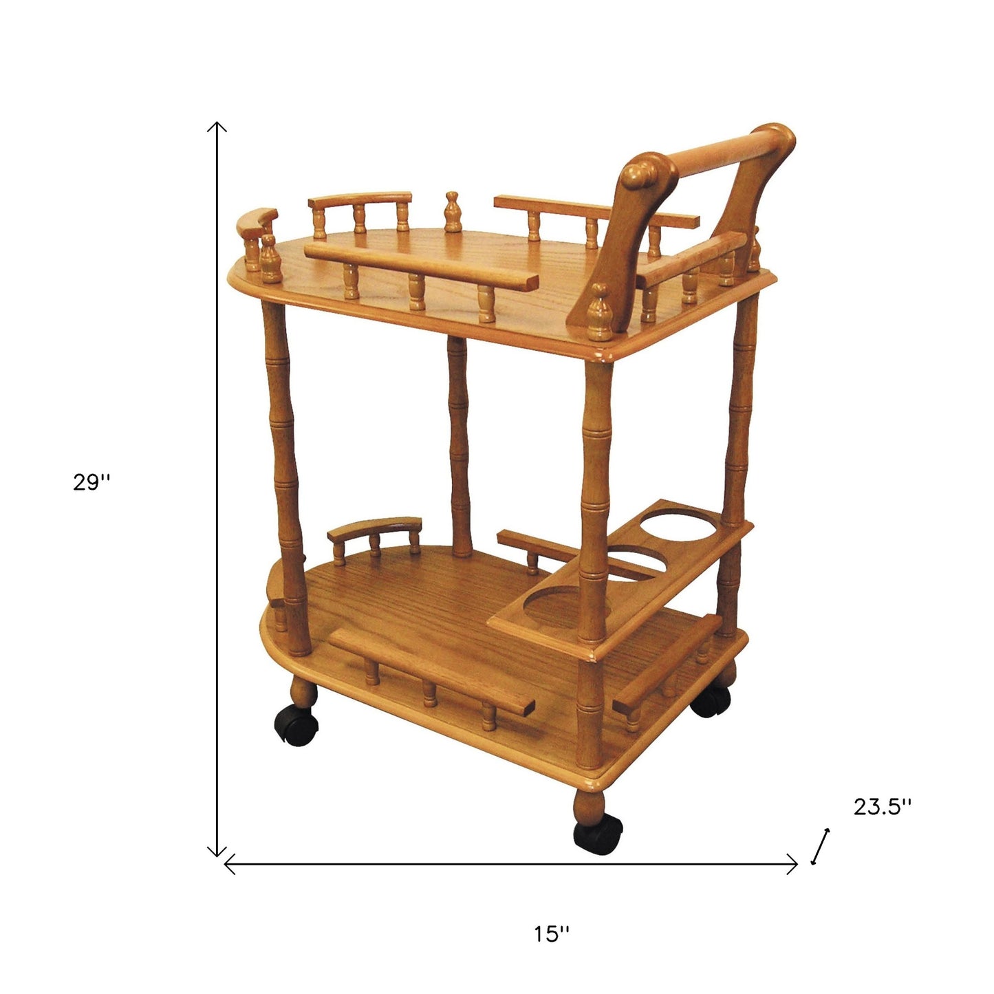 24" Oak Wood Rolling Bar Cart With Wine Storage-5