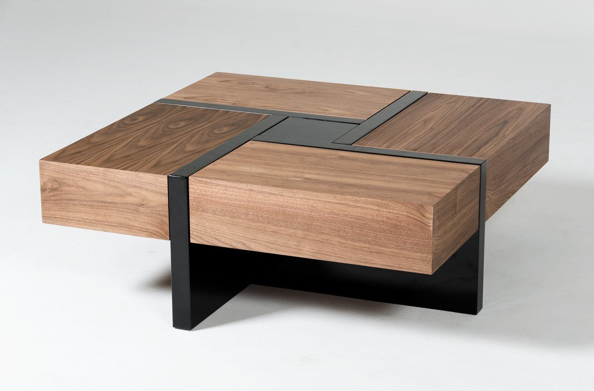 39" Brown and Black Wood Square Solid Coffee Table With Four Drawers-4