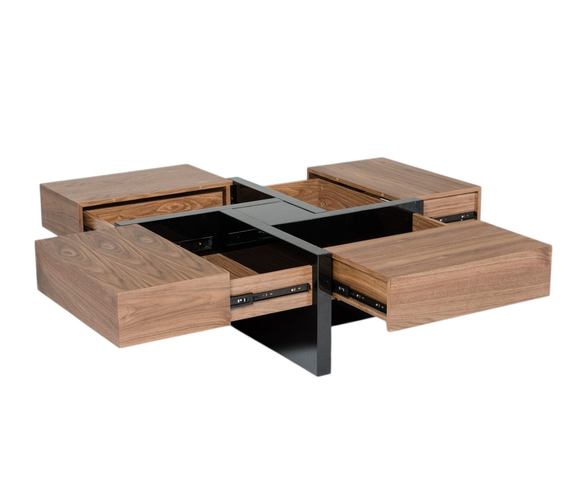 39" Brown and Black Wood Square Solid Coffee Table With Four Drawers-3