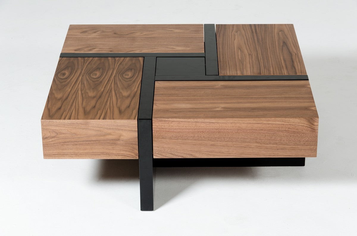 39" Brown and Black Wood Square Solid Coffee Table With Four Drawers-5