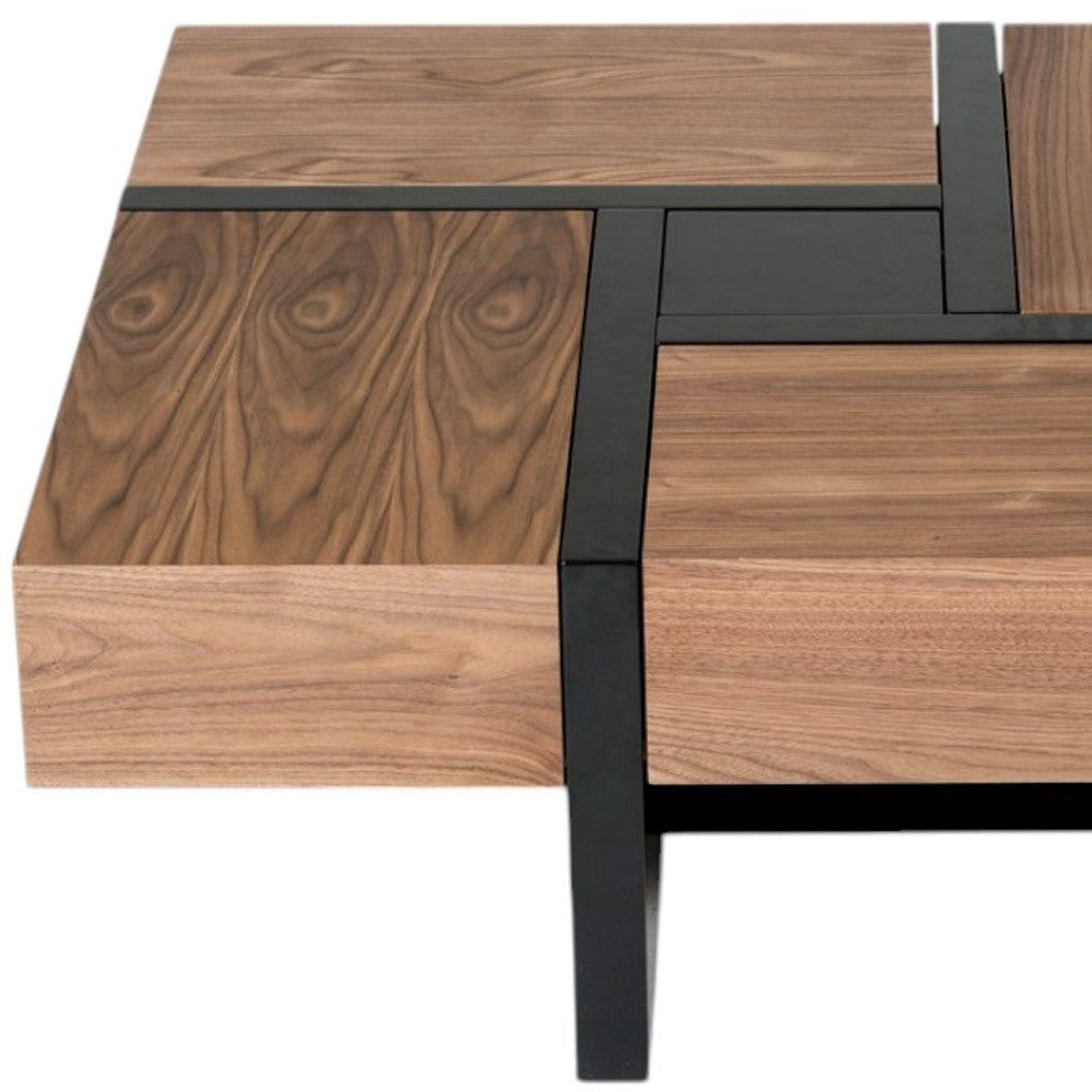 39" Brown and Black Wood Square Solid Coffee Table With Four Drawers-7