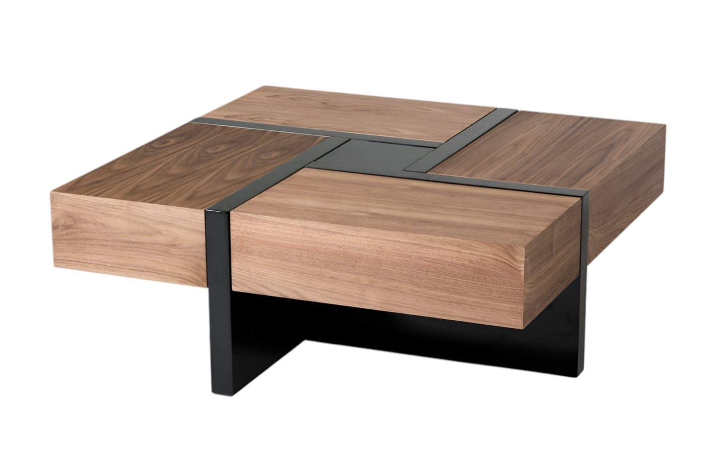 39" Brown and Black Wood Square Solid Coffee Table With Four Drawers-2