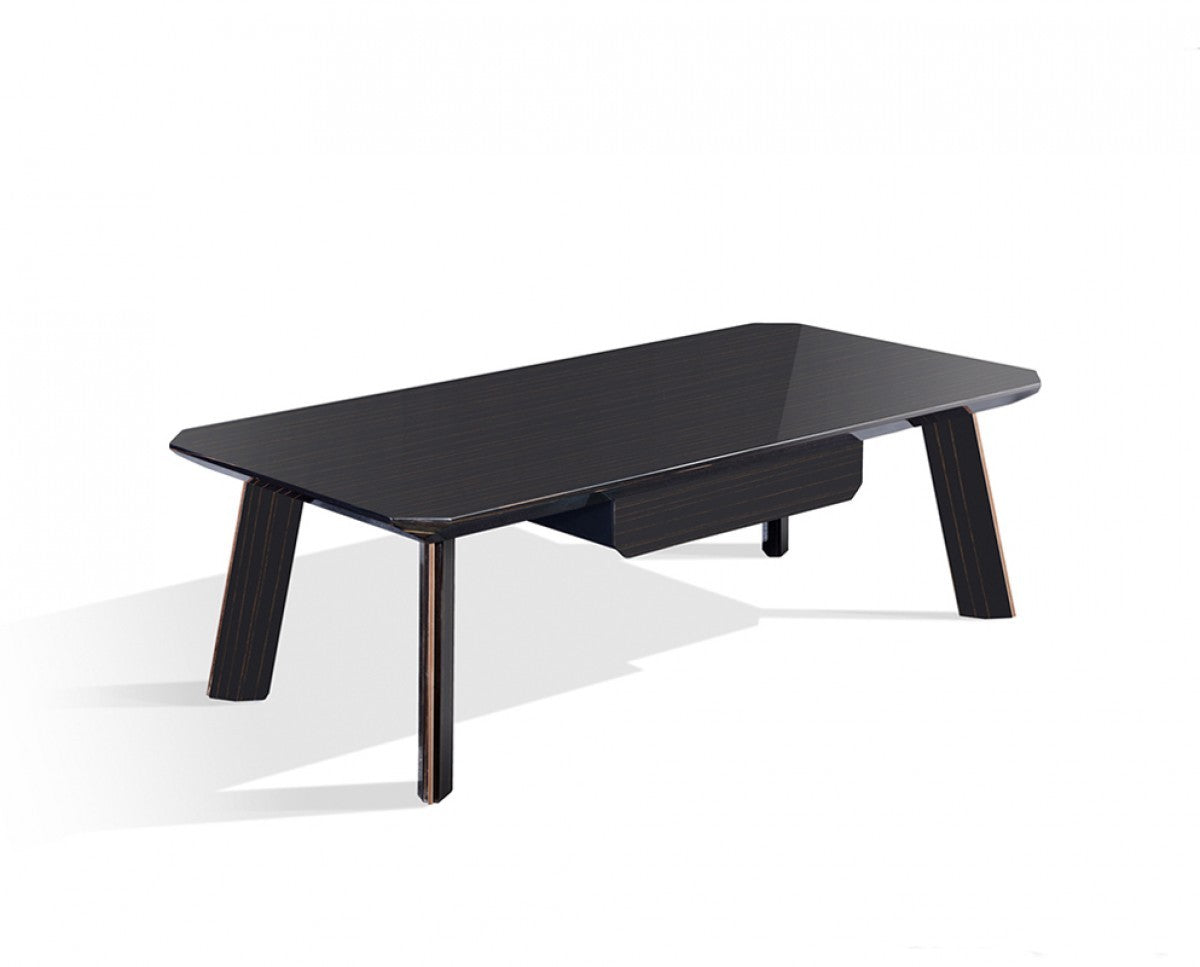 55" Ebony and Dark Brown Wood And Stainless Steel Coffee Table With Drawer-2