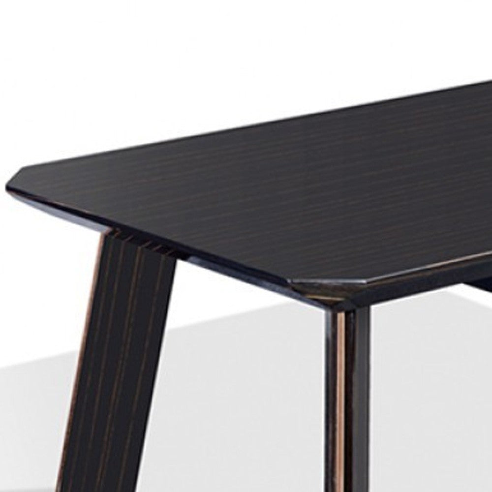 55" Ebony and Dark Brown Wood And Stainless Steel Coffee Table With Drawer-3