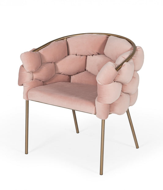 Pink and Brass Upholstered Fabric Dining Arm Chair-0