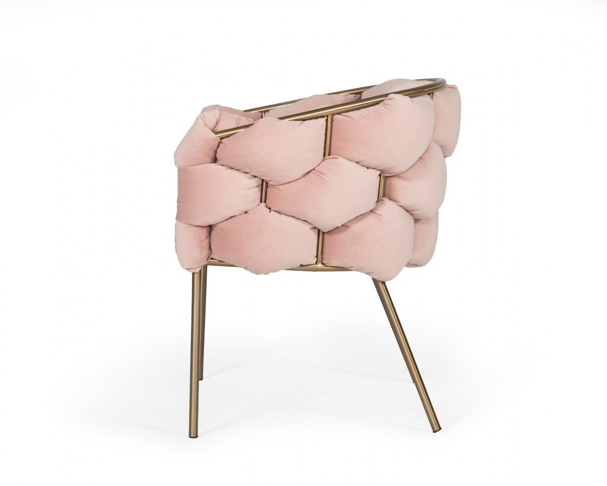 Pink and Brass Upholstered Fabric Dining Arm Chair-2