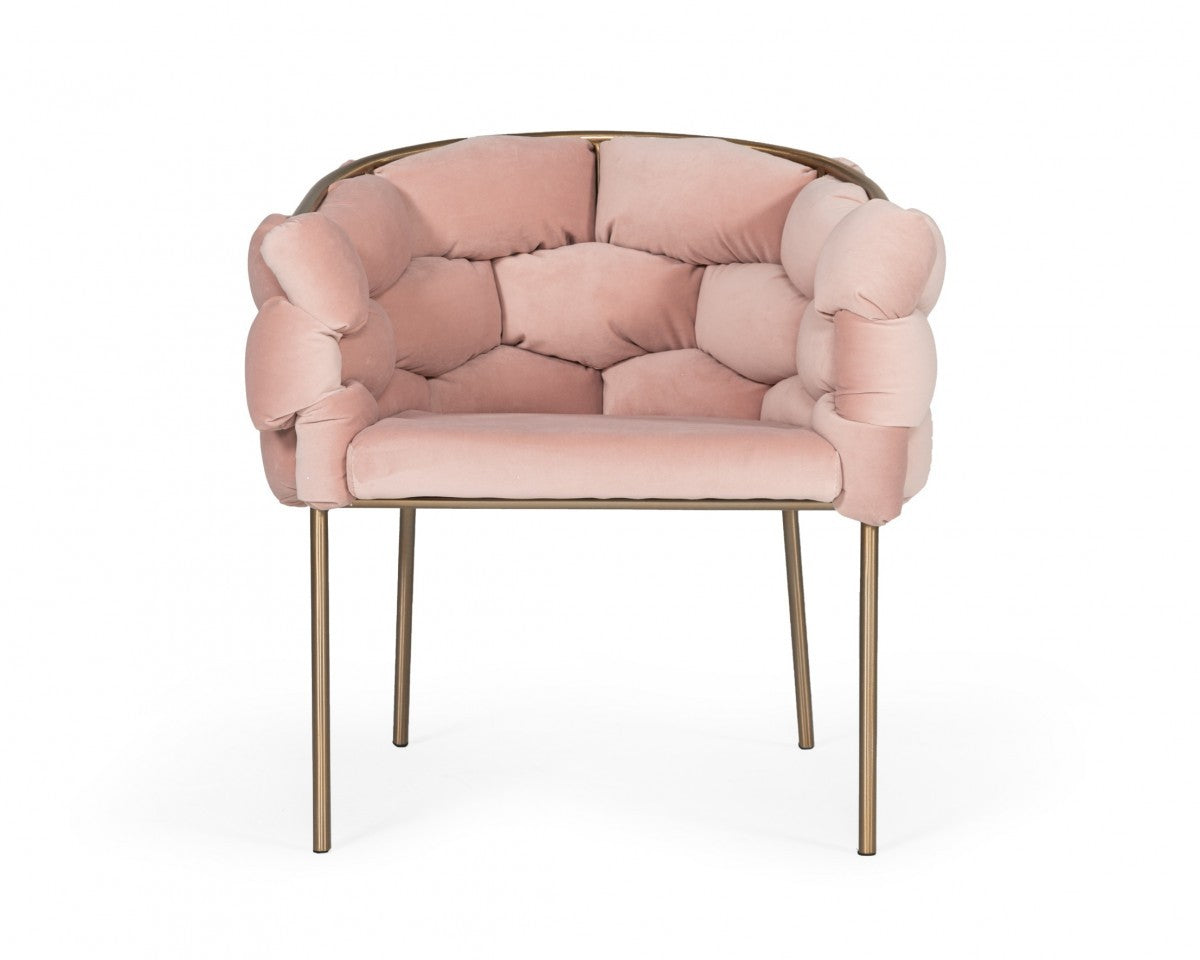 Pink and Brass Upholstered Fabric Dining Arm Chair-3