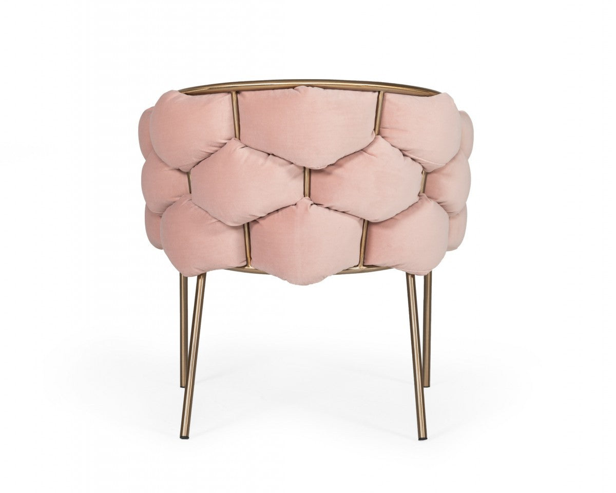 Pink and Brass Upholstered Fabric Dining Arm Chair-4