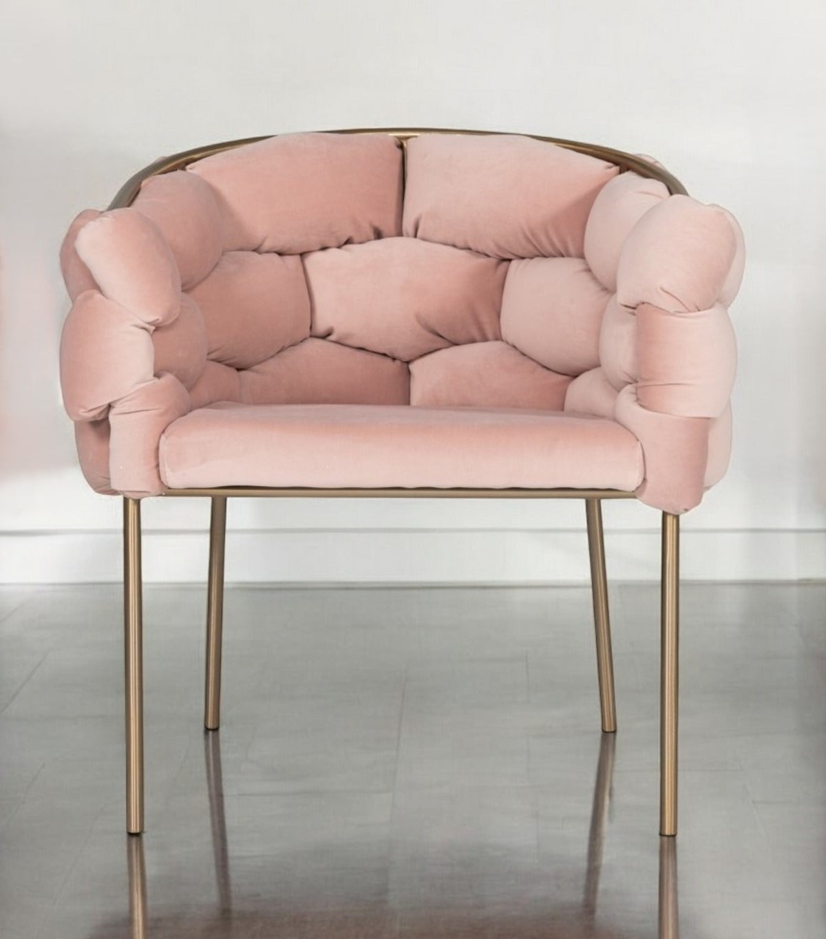 Pink and Brass Upholstered Fabric Dining Arm Chair-1
