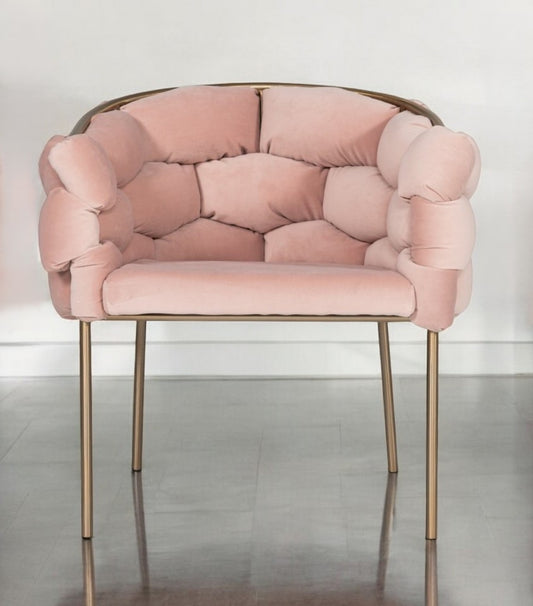 Pink and Brass Upholstered Fabric Dining Arm Chair-1