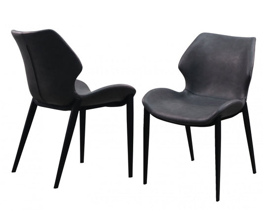 Set of Two Gray and Black Upholstered Faux Leather Wing Back Dining Side Chairs-1