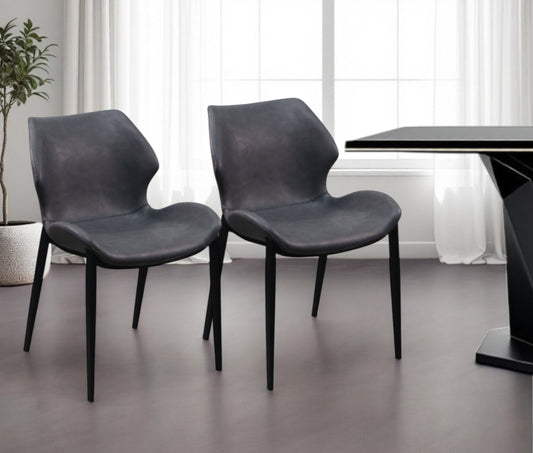 Set of Two Gray and Black Upholstered Faux Leather Wing Back Dining Side Chairs-0